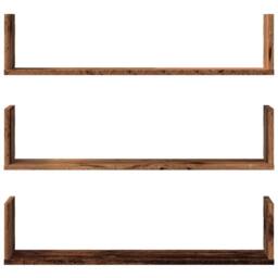Berkfield Home Durable Wall Shelves 3 pcs Old Wood 80x18x18 cm Engineered Wood in Brown - Size: 80 x 18 x 18 cm - thumbnail 4