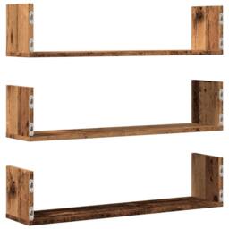 Berkfield Home Durable Wall Shelves 3 pcs Old Wood 80x18x18 cm Engineered Wood in Brown - Size: 80 x 18 x 18 cm - thumbnail 6