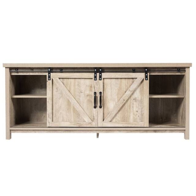 Gymax Modern TV Cabinet for 60 Inch TV Wooden Media Storage Shelves in Beige - image 1