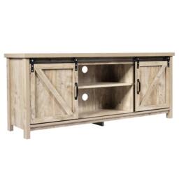 Gymax Modern TV Cabinet for 60 Inch TV Wooden Media Storage Shelves in Beige - thumbnail 4