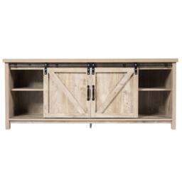 Gymax Modern TV Cabinet for 60 Inch TV Wooden Media Storage Shelves in Beige - thumbnail 1