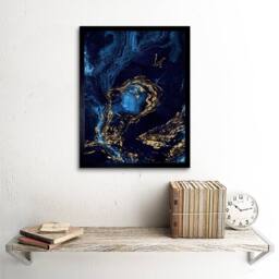 "Artery8 Abstract Dark Blue Gold Waves Living Room 12x16"" Framed Wall Art Print - Size: W12"" x H16""" - thumbnail 2