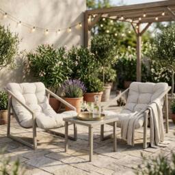 Harbour Housewares 3 Piece Padded Patio Bistro Set in Beige - thumbnail 2