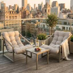 Harbour Housewares 3 Piece Padded Patio Bistro Set in Beige - thumbnail 7