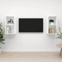 Berkfield Home Practical Wall-mounted TV Cabinets 2 pcs White Engineered Wood - thumbnail 2
