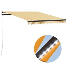 Berkfield Home Manual Retractable Awning with LED 300x250 cm Yellow & White - thumbnail 2