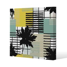 Benjamin Tate Design Geometric Shape & Leaf Print in Yellow & Green (Canvas Print) / 77 x 77 x 4cm in Natural - Size: 77 x 77 x 4 cm - thumbnail 1