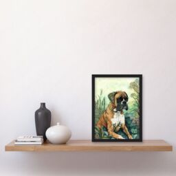 Artery8 Boxer Dog in Flower Field Colourful Watercolour Illustration Artwork Framed Wall Art Print A4 in Black - thumbnail 2