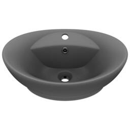 Berkfield Home Luxury Basin Overflow Oval Matt Dark Grey 58.5x39 cm Ceramic - thumbnail 3