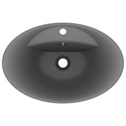 Berkfield Home Luxury Basin Overflow Oval Matt Dark Grey 58.5x39 cm Ceramic - thumbnail 4
