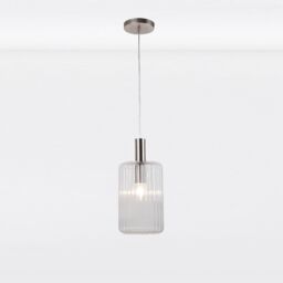 First Choice Lighting Set of 2 Clear & Brushed Chrome Fluted Glass Design Pendant Fittings in Silver - thumbnail 2