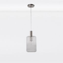 First Choice Lighting Set of 2 Clear & Brushed Chrome Fluted Glass Design Pendant Fittings in Silver - thumbnail 3