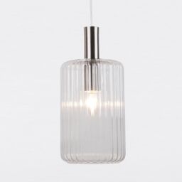 First Choice Lighting Set of 2 Clear & Brushed Chrome Fluted Glass Design Pendant Fittings in Silver - thumbnail 4