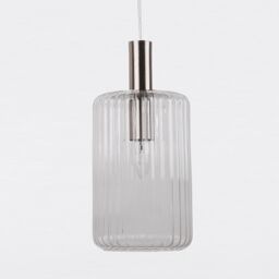 First Choice Lighting Set of 2 Clear & Brushed Chrome Fluted Glass Design Pendant Fittings in Silver - thumbnail 5