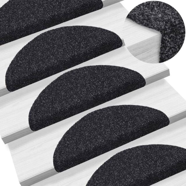 Berkfield Home Self-adhesive Stair Mats 10 pcs Black 56x17x3 cm Needle Punch - Size: Medium - image 1