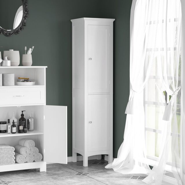Kleankin Tall Bathroom Cabinet with Adjustable Shelves, Double Door, White - image 1