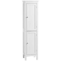 Kleankin Tall Bathroom Cabinet with Adjustable Shelves, Double Door, White - thumbnail 2