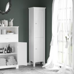 Kleankin Tall Bathroom Cabinet with Adjustable Shelves, Double Door, White - thumbnail 1