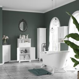 Kleankin Tall Bathroom Cabinet with Adjustable Shelves, Double Door, White - thumbnail 4