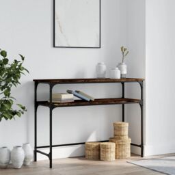 Berkfield Home Console Table Smoked Oak 100x35.5x75 cm Engineered Wood in Brown - thumbnail 1
