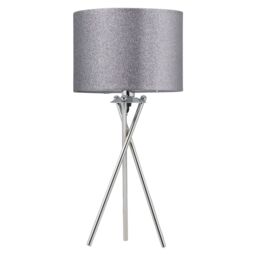First Choice Lighting Set of 2 Chrome Tripod Table Lamps with Grey Glitter Shades in Silver - thumbnail 2
