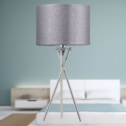 First Choice Lighting Set of 2 Chrome Tripod Table Lamps with Grey Glitter Shades in Silver - thumbnail 5