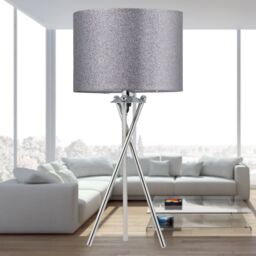 First Choice Lighting Set of 2 Chrome Tripod Table Lamps with Grey Glitter Shades in Silver - thumbnail 6