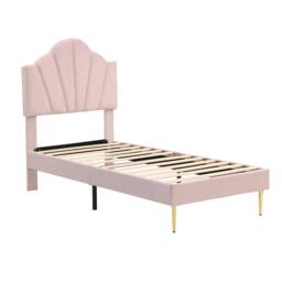 ModernLuxe Velvet upholstered single kids bed with adjustable headboard in Pink - thumbnail 8