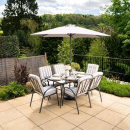 Hectare 6 Seater Dining Set with Reversible Cushions & Crank Parasol in Grey - thumbnail 1