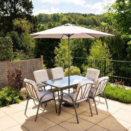 Hectare 6 Seater Dining Set with Reversible Cushions & Crank Parasol in Grey - thumbnail 2