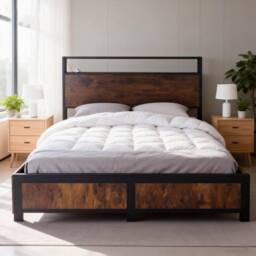 FURNITURE ONE Double Bed Frame with 4 Storage Drawers & Charging Station in Brown - thumbnail 3