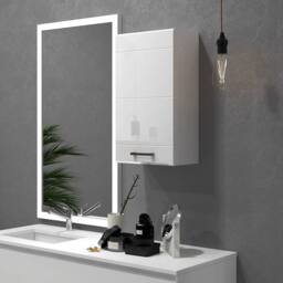 NESTLUNE Bathroom Wall Cabinet, High Gloss Soft-Close Storage in White - thumbnail 4