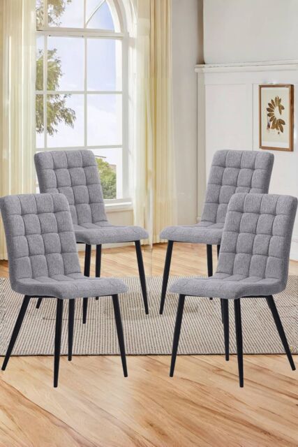 Living and Home 4pcs Tufted Modern Armless Dining Chairs Upholstered Dressing Chairs in Grey - image 1