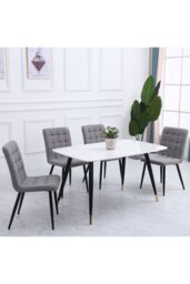 Living and Home 4pcs Tufted Modern Armless Dining Chairs Upholstered Dressing Chairs in Grey - thumbnail 5