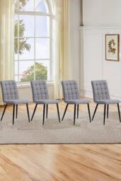 Living and Home 4pcs Tufted Modern Armless Dining Chairs Upholstered Dressing Chairs in Grey - thumbnail 3