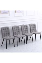 Living and Home 4pcs Tufted Modern Armless Dining Chairs Upholstered Dressing Chairs in Grey - thumbnail 4