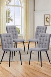 Living and Home 4pcs Tufted Modern Armless Dining Chairs Upholstered Dressing Chairs in Grey - thumbnail 1