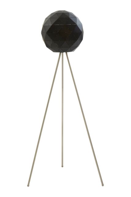 Orsina Metallic Silver Finish Floor Lamp, Gold Inner Shade With Geometric Steel Design, Tripod Standing Lamp in Black - image 1