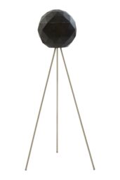 Orsina Metallic Silver Finish Floor Lamp, Gold Inner Shade With Geometric Steel Design, Tripod Standing Lamp in Black - thumbnail 1
