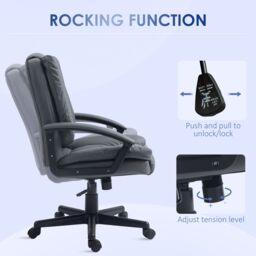 HOMCOM Swivel Executive Office Chair Mid Back PU Leather Chair w/ Arm in Dark Grey - thumbnail 6