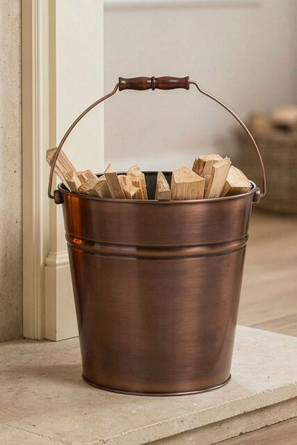 Dibor Traditional Fireside Copper Coal, Log Storage & Kindling Bucket Basket - image 1