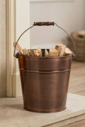 Dibor Traditional Fireside Copper Coal, Log Storage & Kindling Bucket Basket - thumbnail 1