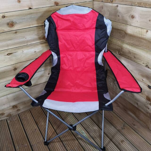 Samuel Alexander Luxury Padded High Back Outdoor Folding Chair with Cupholder in Red - image 1