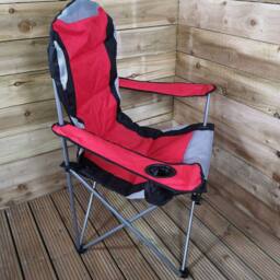 Samuel Alexander Luxury Padded High Back Outdoor Folding Chair with Cupholder in Red - thumbnail 3