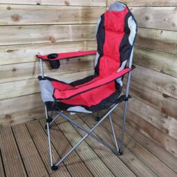 Samuel Alexander Luxury Padded High Back Outdoor Folding Chair with Cupholder in Red - thumbnail 6