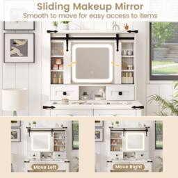 Costway Makeup Vanity Desk Set Wooden Dressing Table & Stool w/Mirror & Lights in White - thumbnail 7