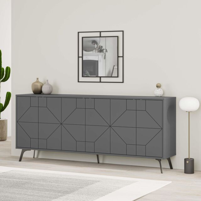 Decortie 6-Doors Push-to-open Doors Sideboard 'Dune' with Metal Legs 183cm in Dark Grey - Size: 3 Pack - image 1