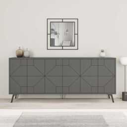 Decortie 6-Doors Push-to-open Doors Sideboard 'Dune' with Metal Legs 183cm in Dark Grey - Size: 3 Pack - thumbnail 5