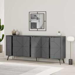 Decortie 6-Doors Push-to-open Doors Sideboard 'Dune' with Metal Legs 183cm in Dark Grey - Size: 3 Pack - thumbnail 4