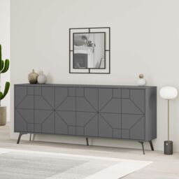 Decortie 6-Doors Push-to-open Doors Sideboard 'Dune' with Metal Legs 183cm in Dark Grey - Size: 3 Pack